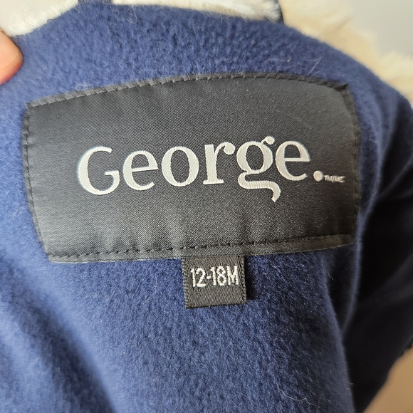 George Winter Coat Puffer Jacket Navy Blue Sherpa Lined Kids Baby Size 12-18M - Picture 2 of 15